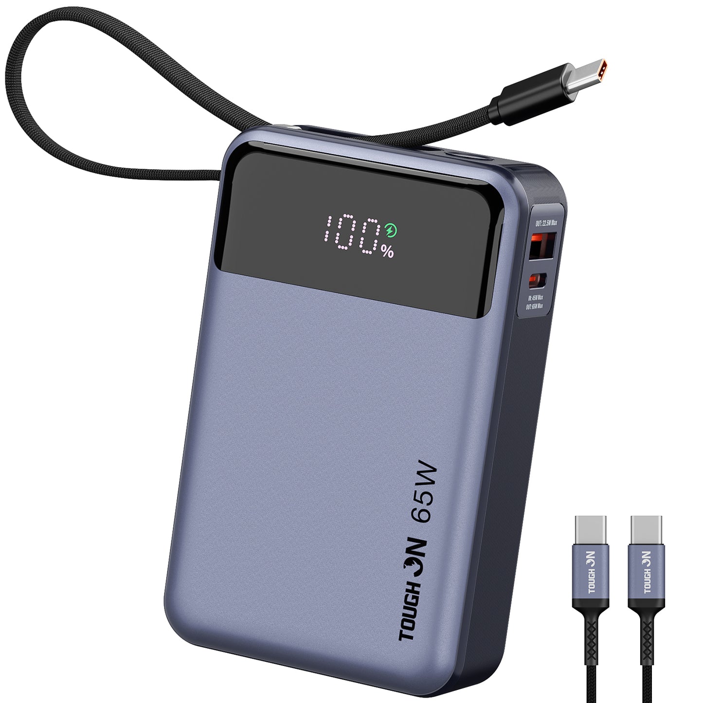 Tough On 65W 20000mAh power bank with built-in USB-C cable