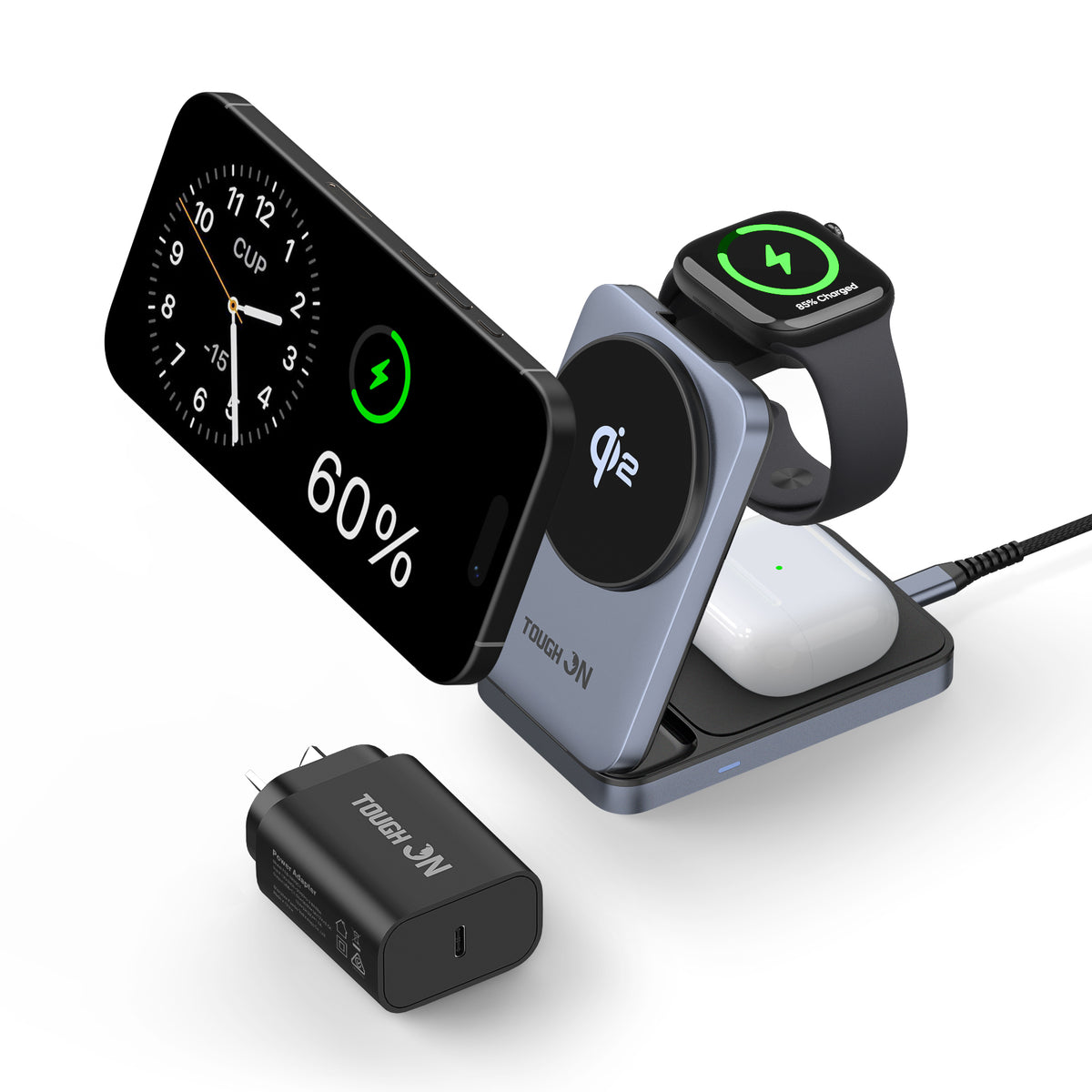 Tough On MagFold Qi2 3-in-1 Wireless Charger Foldable Compatible with MagSafe