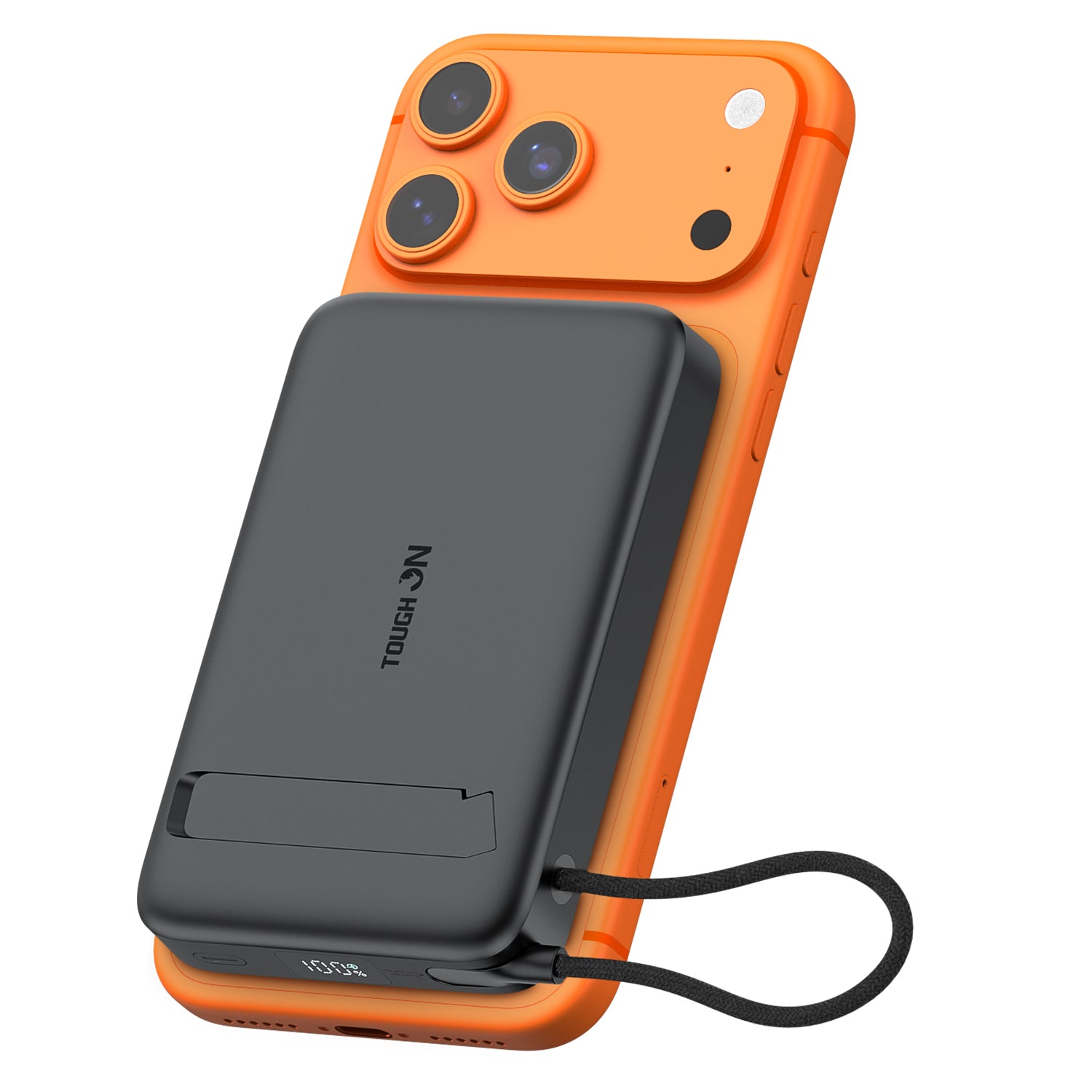 Tough On Qi2 MagSafe Power Bank 10000mAh with 35W Built-in Fast Cable and Foldable Stand