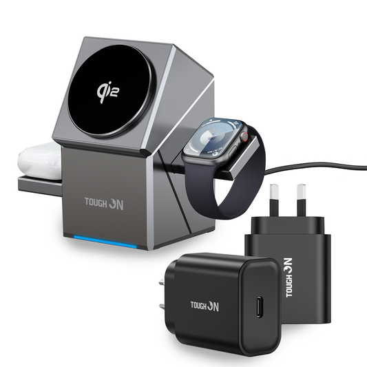 Tough On Qi2 3-in-1 Wireless Charger (15W) and USB-C Charger (30W) Bundle