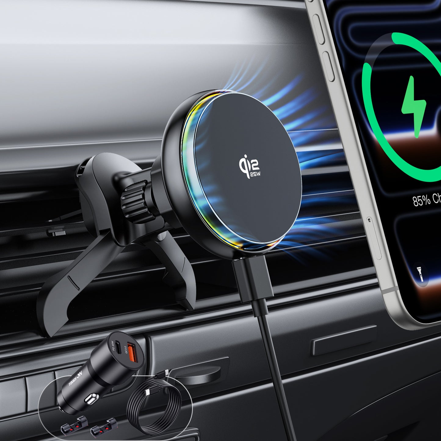 TurboCharge | Qi2.2 25W Wireless Car Charger with Cooling