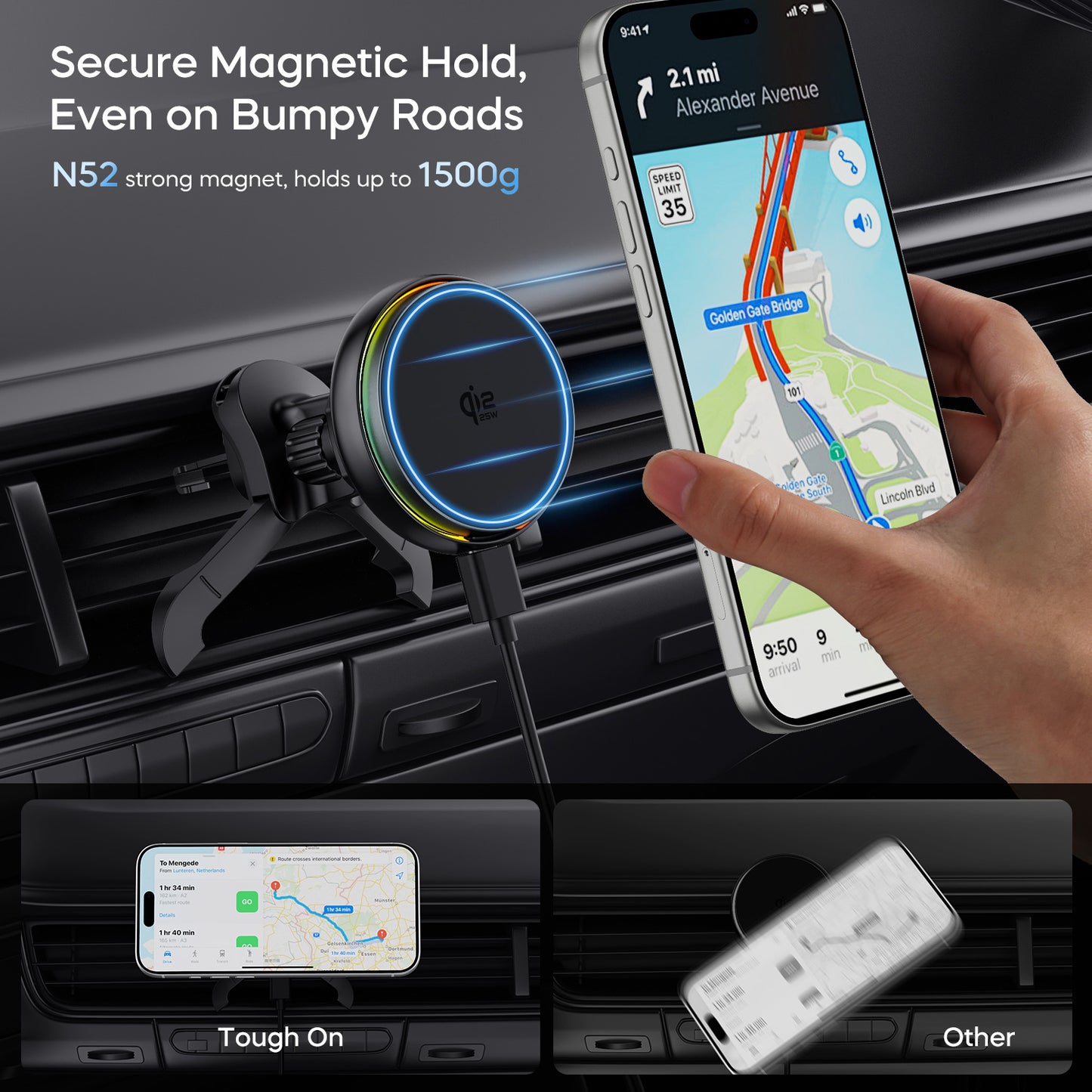TurboCharge Qi2.2 25W Magnetic Wireless Car Charger with Active Cooling