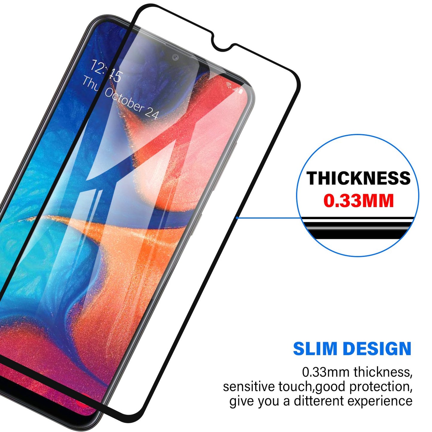 Samsung Galaxy A30&A20 Tempered Glass Screen Protector Tough on with Black Frame