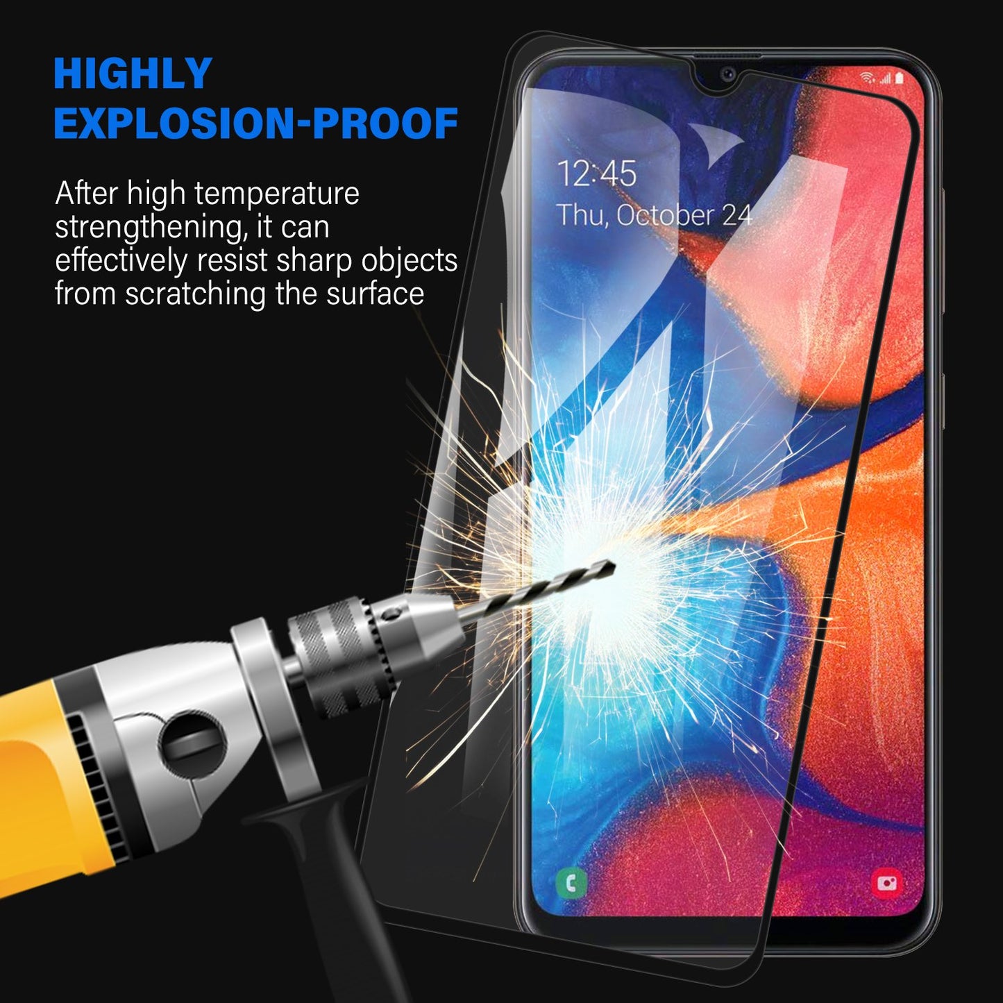 Samsung Galaxy A30&A20 Tempered Glass Screen Protector Tough on with Black Frame