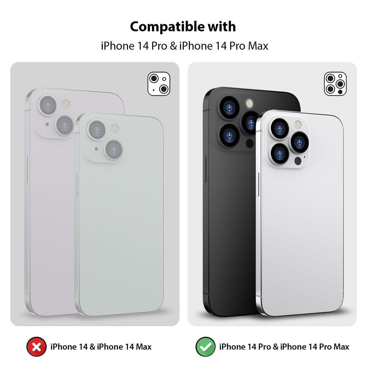 Tough On iPhone 14 Pro / 14 Pro Max Rear Camera Protector Tempered Glass Black