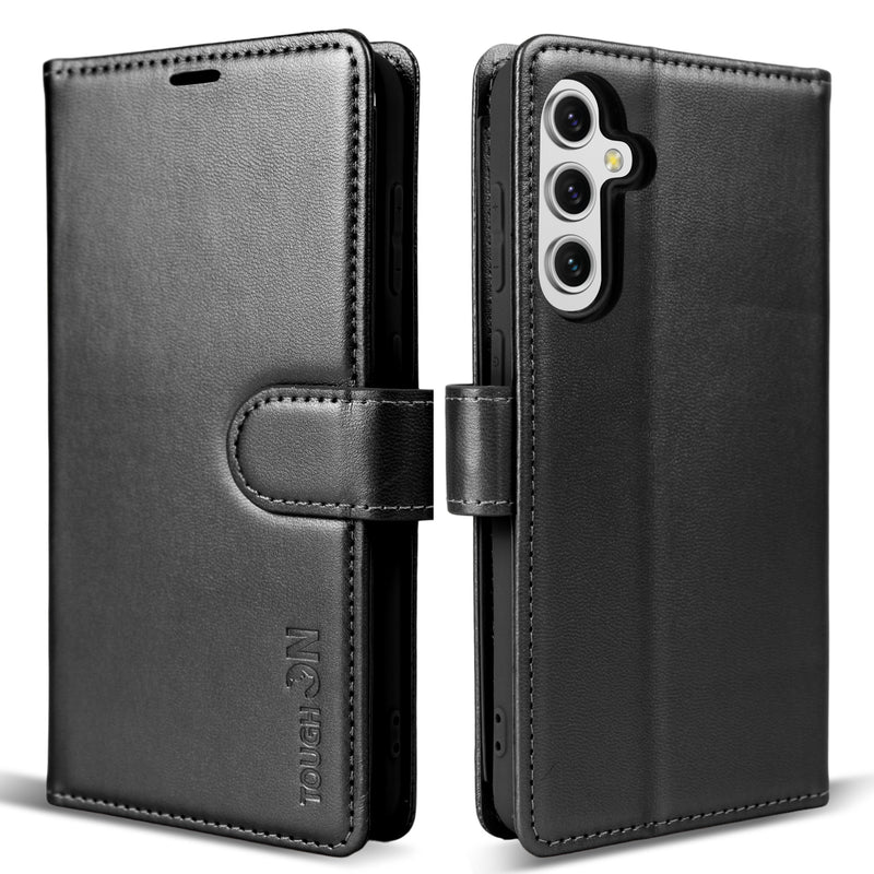 Tough On Samsung Galaxy A14 5G Leather Flip Wallet Case Black