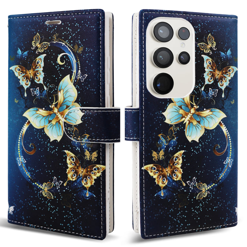 Tough On Samsung Galaxy S23 Ultra Flip Wallet Leather Case Butterfly Blue Holly