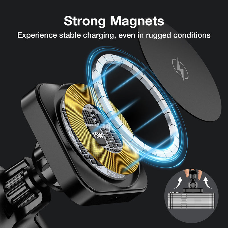 Tough On Magnetic Wireless Car Charger Mount with MagSafe and QC 3.0 Fast Car Charger