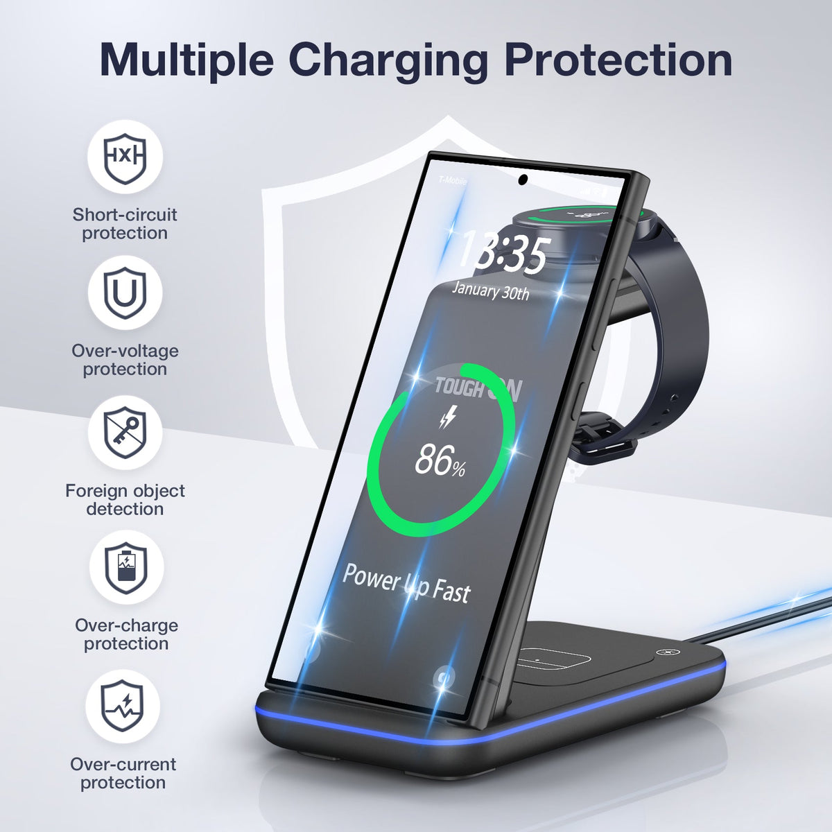 Tough On 3 in 1 Wireless Charging Station for Samsung Galaxy Phone Watch Buds