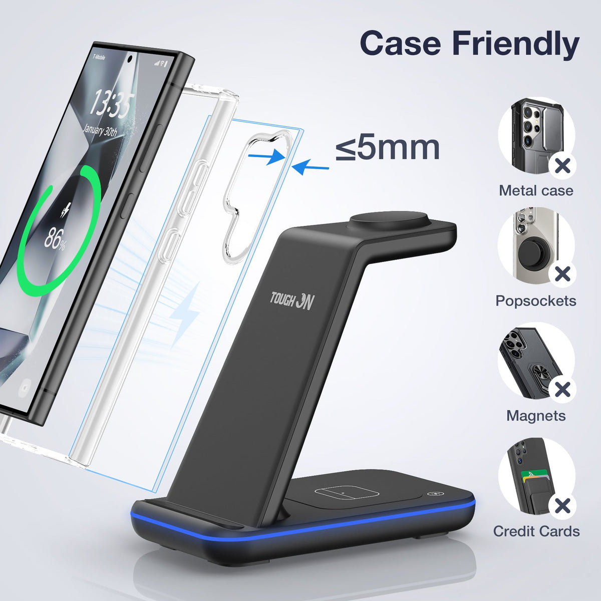 Tough On 3 in 1 Wireless Charging Station for Samsung Galaxy Phone Watch Buds