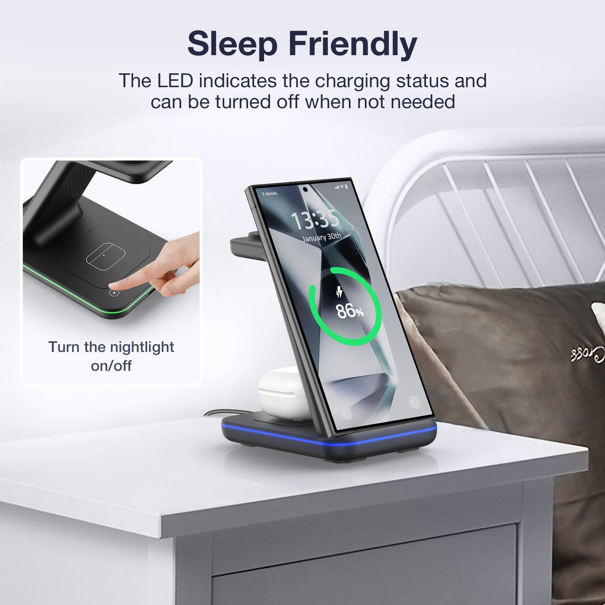 Tough On 3 in 1 Wireless Charging Station for Samsung Galaxy Phone Watch Buds