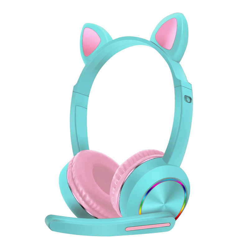 Wireless Headphones Cat Ear Bluetooth Over Ear w/Microphone Kids Headsets Blue