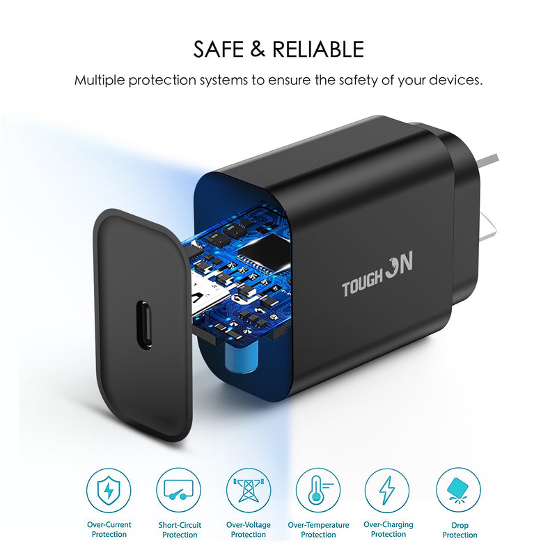 Tough On Wall Charger 30W USB C Fast Charge PD 3.0 Black
