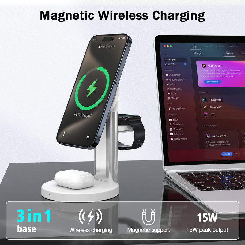 Tough On Magnetic 3 in 1 Wireless Charger Stand Station with Magsafe
