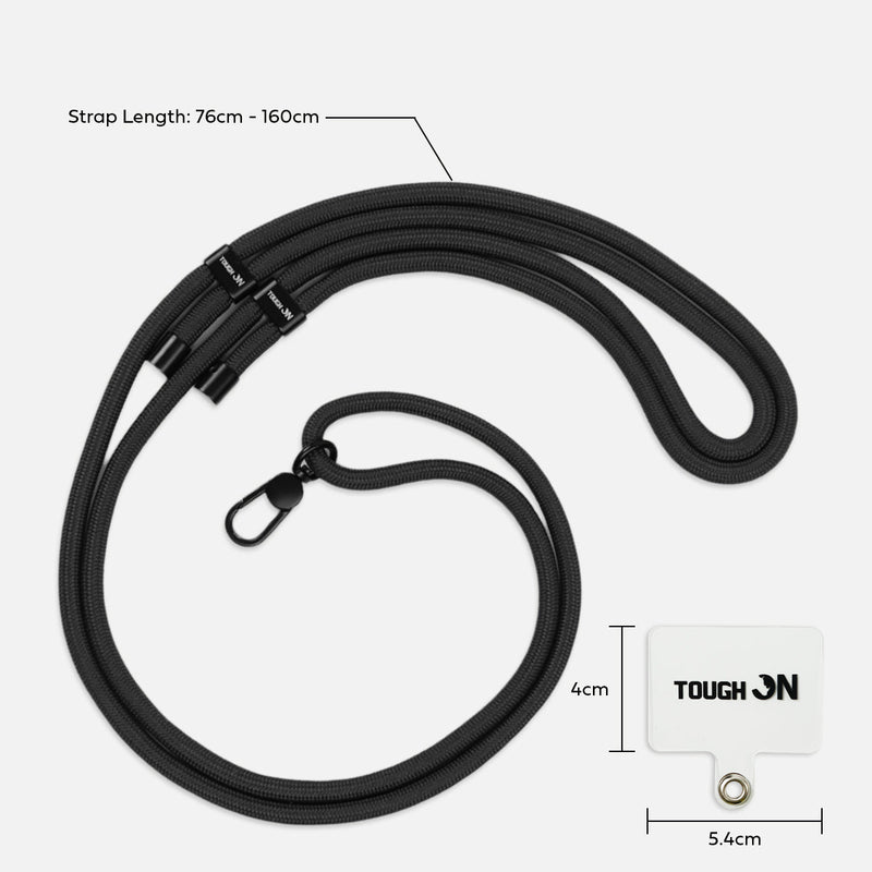 Tough On CrossBody Rope Phone Strap with Card Black