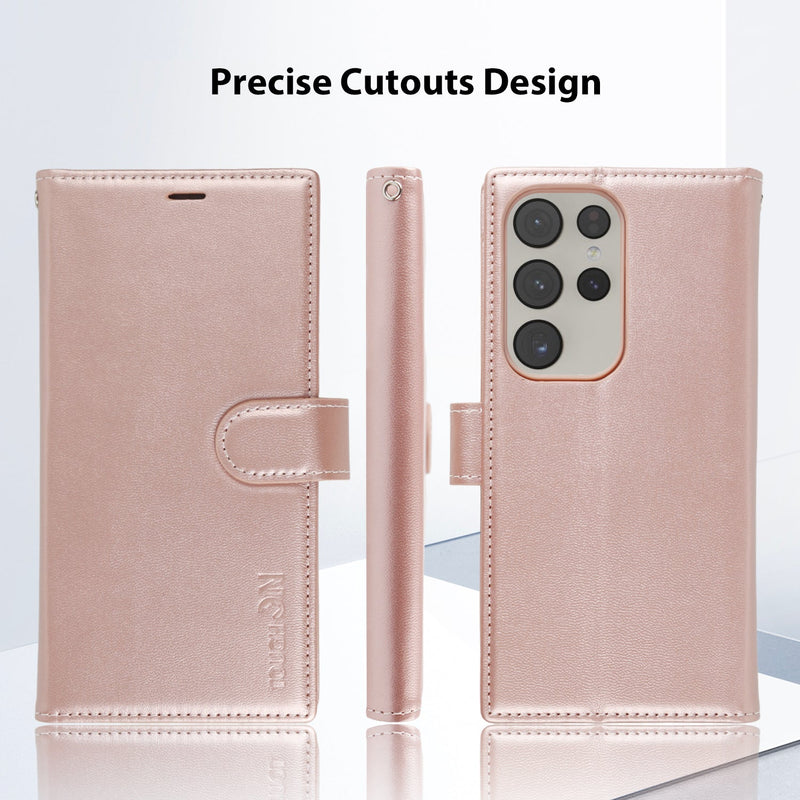 Tough On Samsung Galaxy S23 Ultra Flip Wallet Leather Case Rose Gold