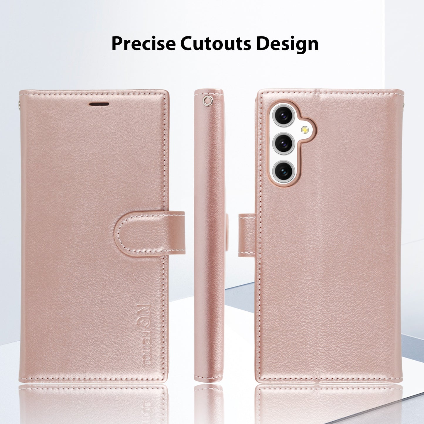 Tough On Samsung Galaxy A34 5G Leather Flip Wallet Case Rose Gold