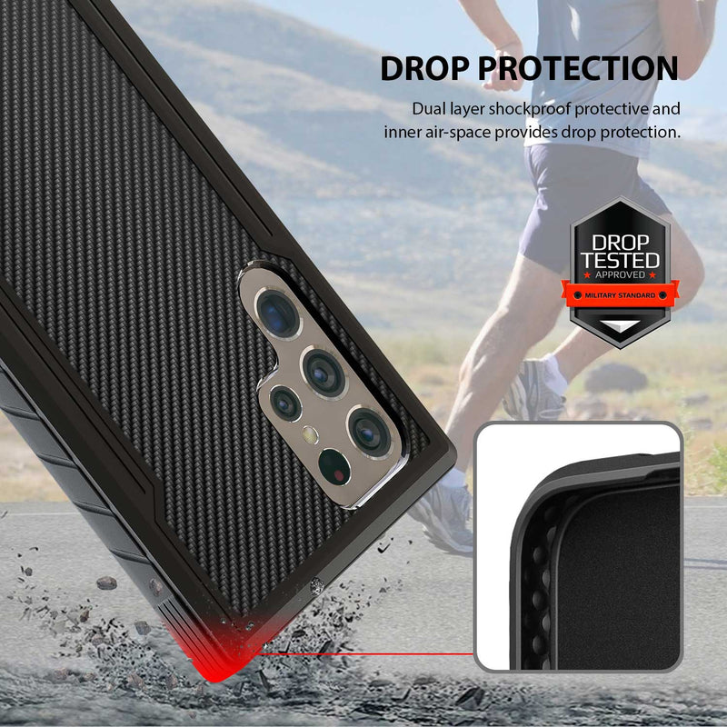 Tough On Samsung Galaxy S22 Ultra 5G Case Iron Shield Carbon Fiber