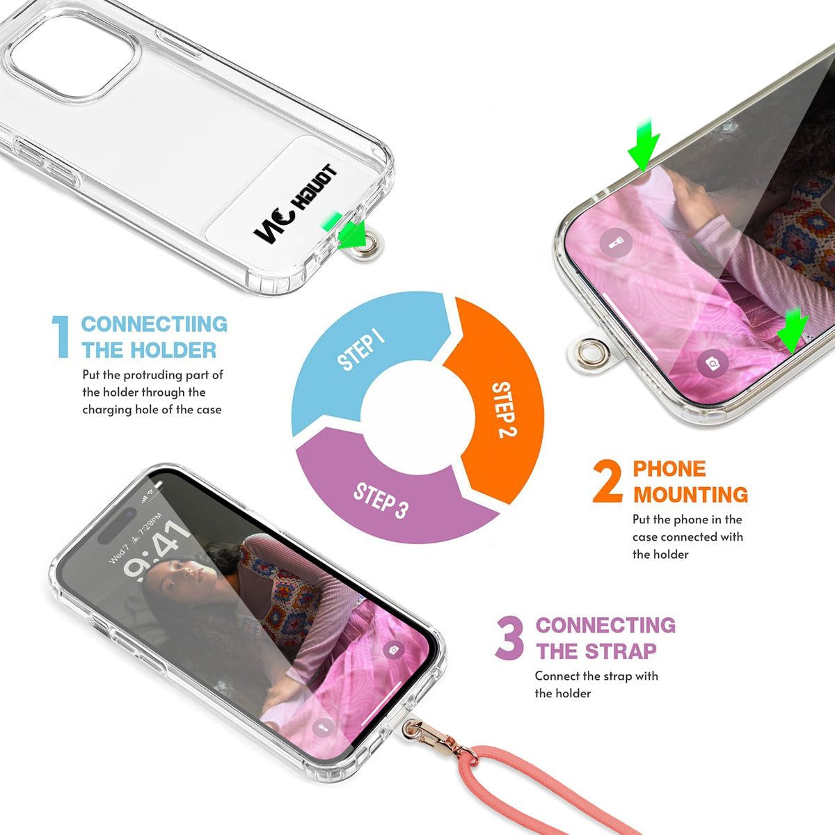 Tough On CrossBody Rope Phone Strap with Card Pink