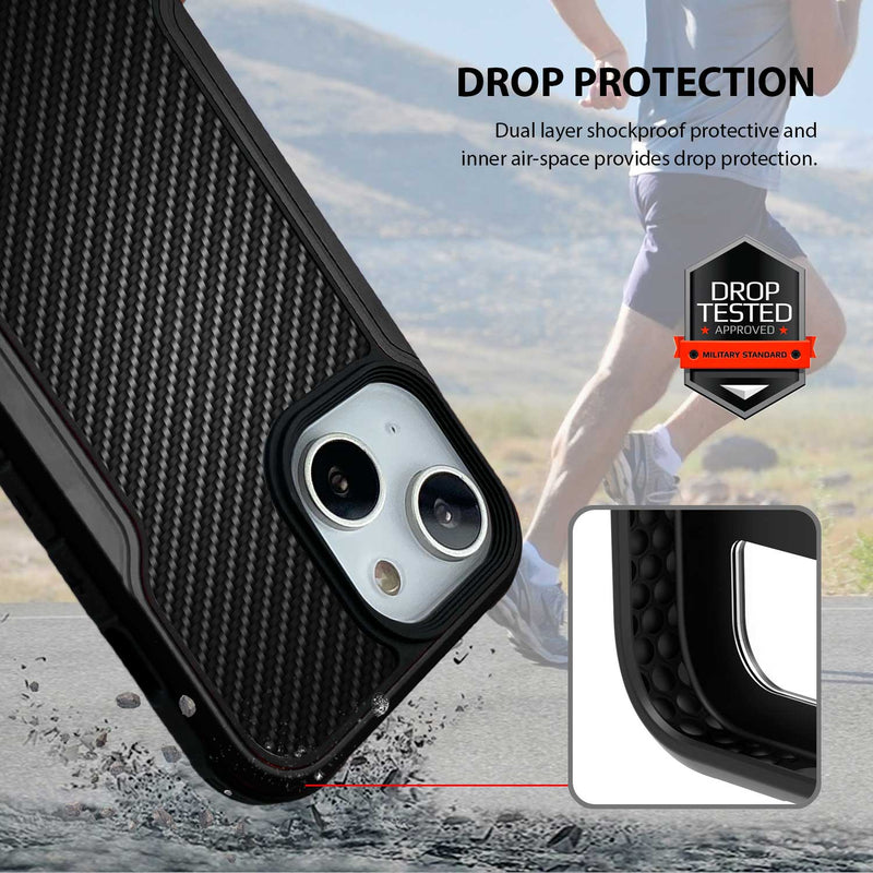 Tough On iPhone 14 Plus Case Iron Shield Carbon Fiber w/ Magsafe Black