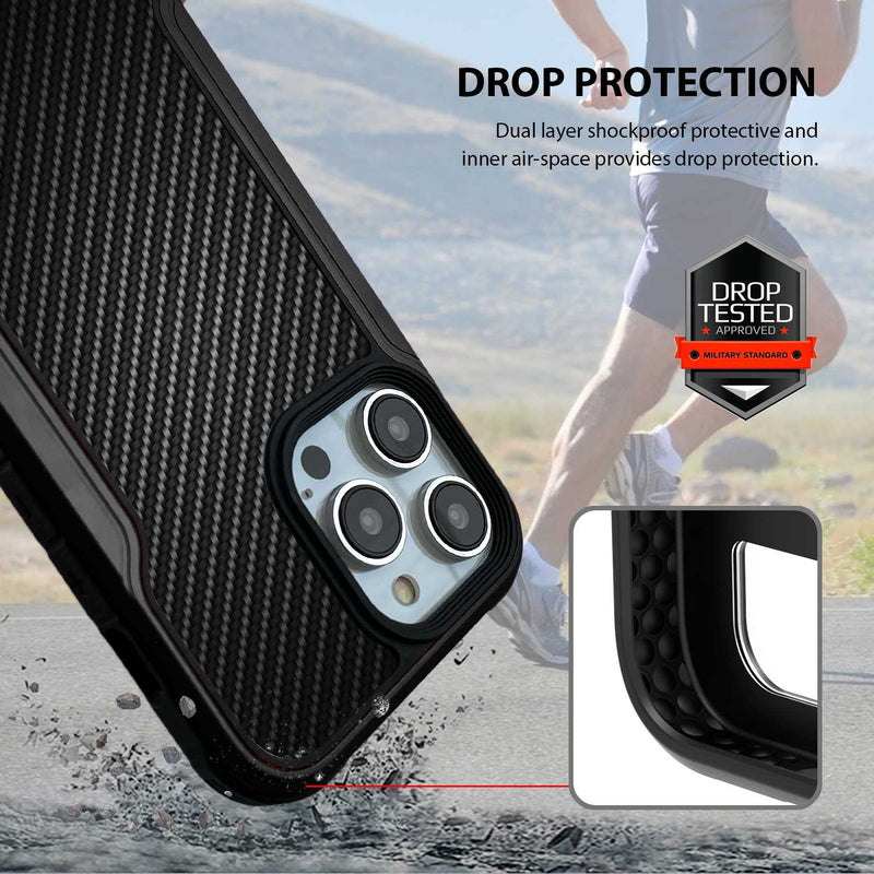 Tough On iPhone 14 Pro Max Case Iron Shield Carbon Fiber w/ Magsafe Black