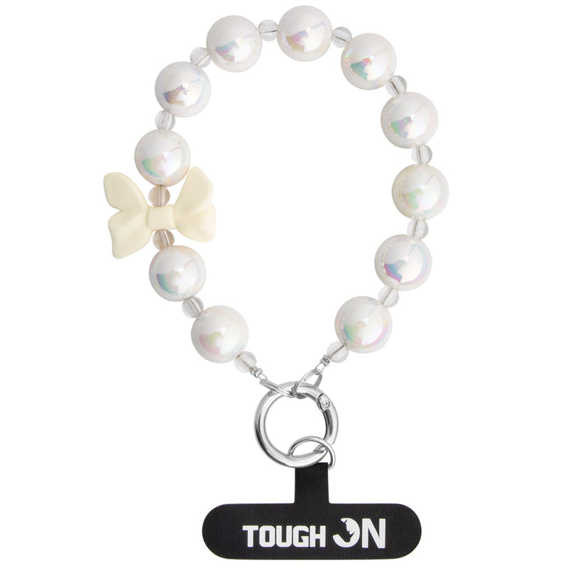 Tough On Charm Phone Wristlet Strap with Card White Pearl