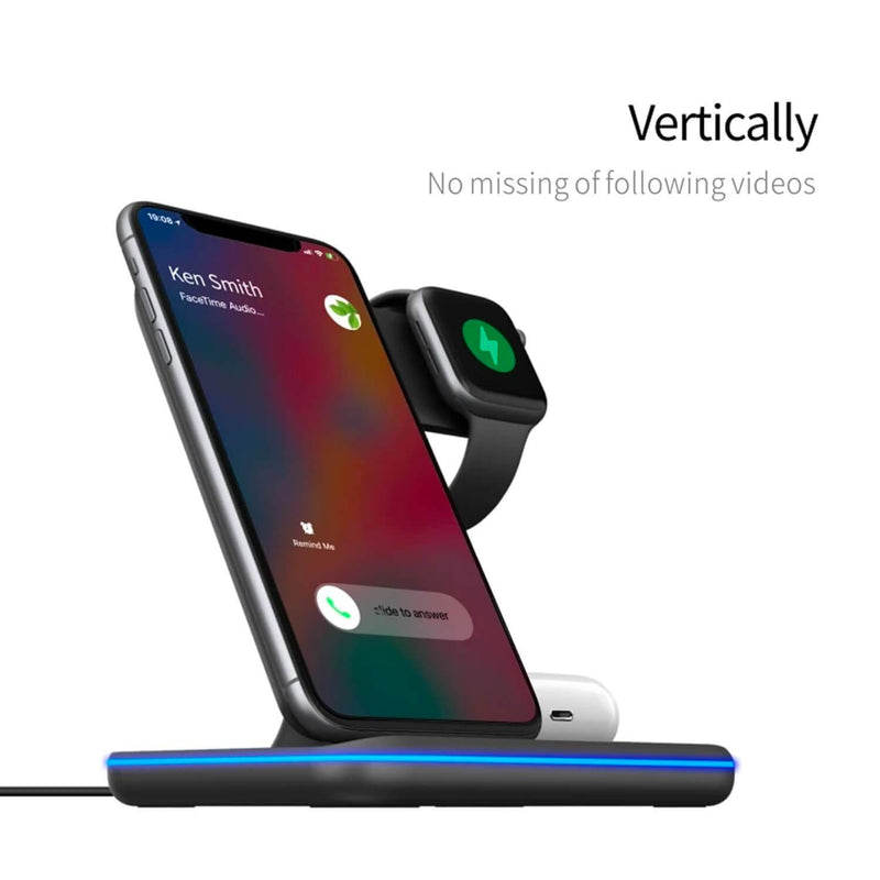 Tough On 3 in 1 Wireless Charger Stand Dock for Apple iPhone Watch Airpods & Samsung