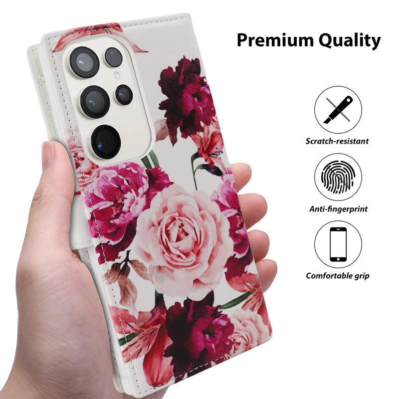 Tough On Samsung Galaxy S23 Ultra Flip Wallet Leather Case Rose Flower