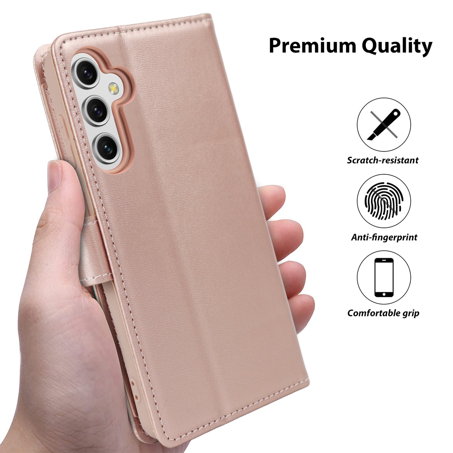 Tough On Samsung Galaxy A14 5G Leather Flip Wallet Case Rose Gold