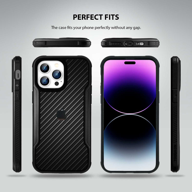 Tough On iPhone 14 Pro Max Case Iron Shield Carbon Fiber w/ Magsafe Black