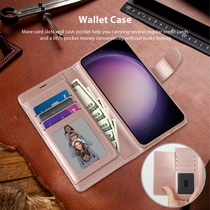Tough On Samsung Galaxy S23 Plus Flip Wallet Leather Case Rose Gold
