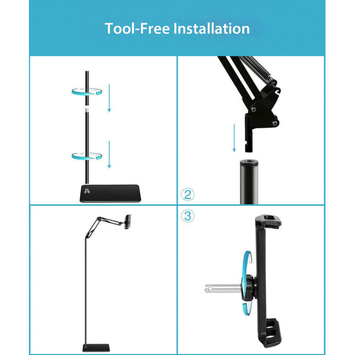 Tough On Adjustable Floor Stand With Phone & Tablet Holder