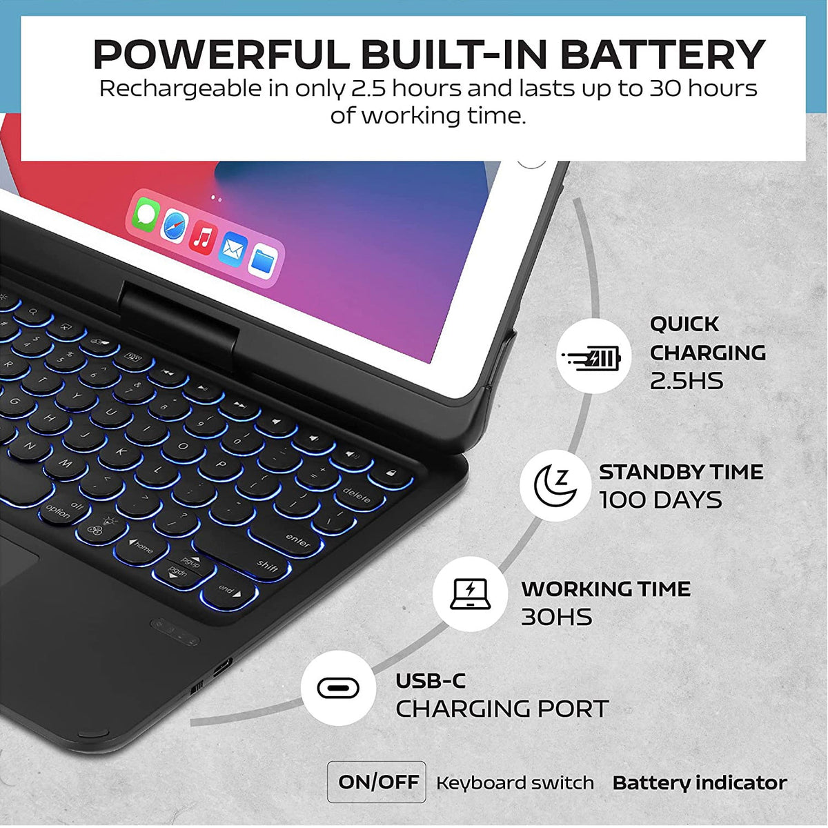 Tough On iPad Air / Air 2 9.7" Case Bluetooth Keyboard Cover Rotation Case Black