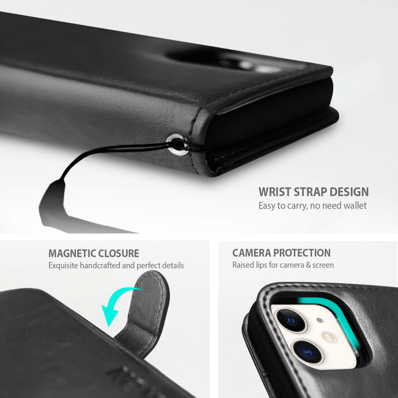 Tough On iPhone 11 Case Magnetic Fine Detachable Leather Black
