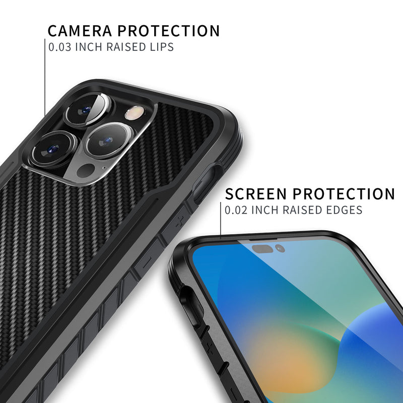 Tough On iPhone 14 Pro Case Iron Shield Carbon Fiber Black