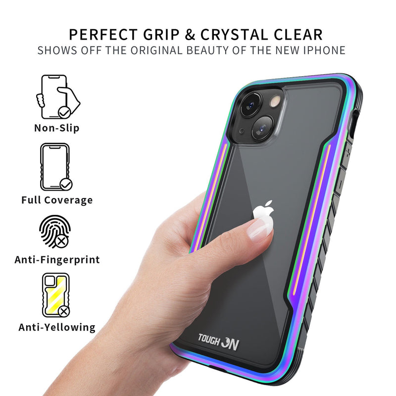 Tough On iPhone 14 Case Iron Shield Iridescent with Black