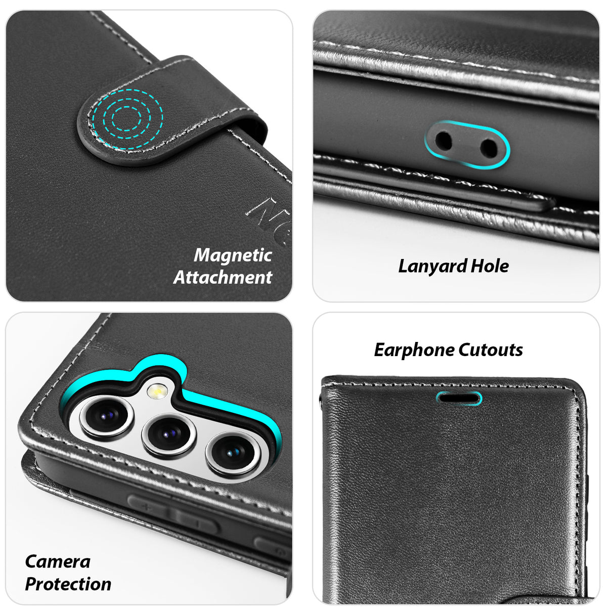 Tough On Samsung Galaxy A14 5G Leather Flip Wallet Case Black