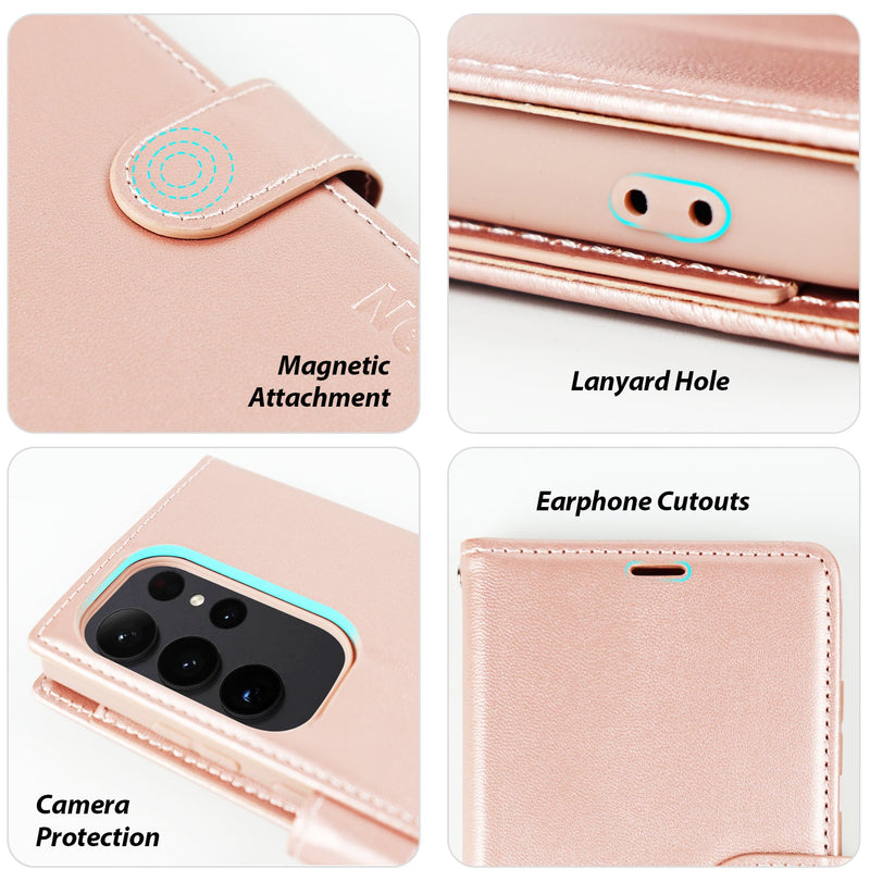 Tough On Samsung Galaxy S23 Ultra Flip Wallet Leather Case Rose Gold