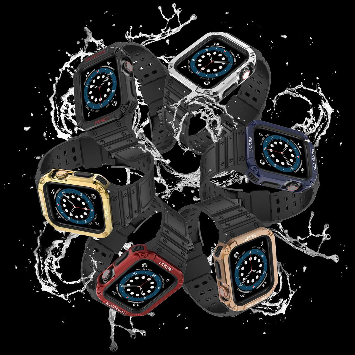 Tough On 2-in-1 Apple Watch Band with Case 42/44/45mm Rugged Protection Black/Red - Toughonstore