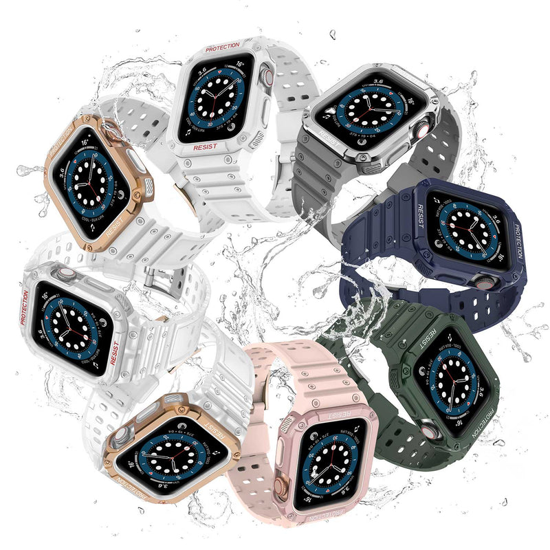 Tough On 2-in-1 Apple Watch Band with Case 42/44/45mm Rugged Protection Clear/Clear - Toughonstore