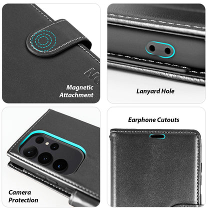 Tough On Samsung Galaxy S23 Ultra Flip Wallet Leather Case Black