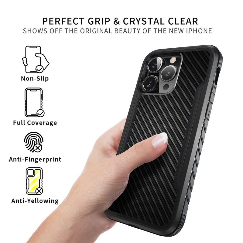 Tough On iPhone 14 Pro Case Iron Shield Carbon Fiber Black