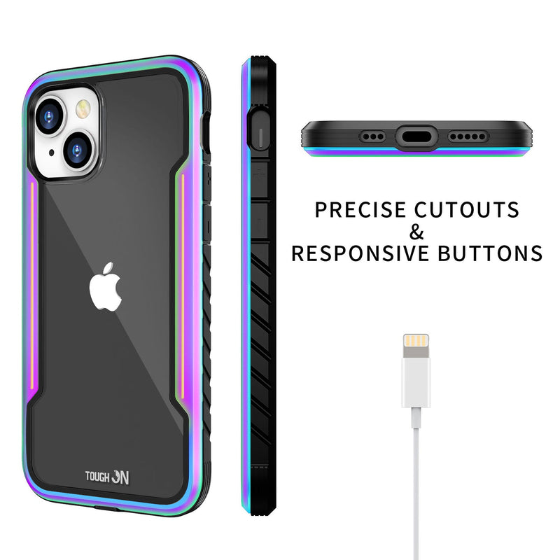 Tough On iPhone 14 Case Iron Shield Iridescent with Black