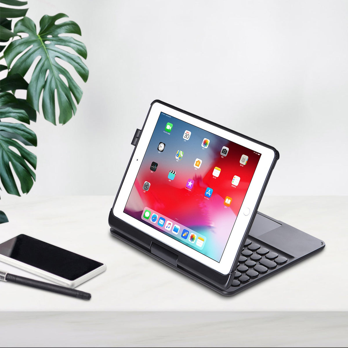 Tough On iPad Air / Air 2 9.7" Case Bluetooth Keyboard Cover Rotation Case Black