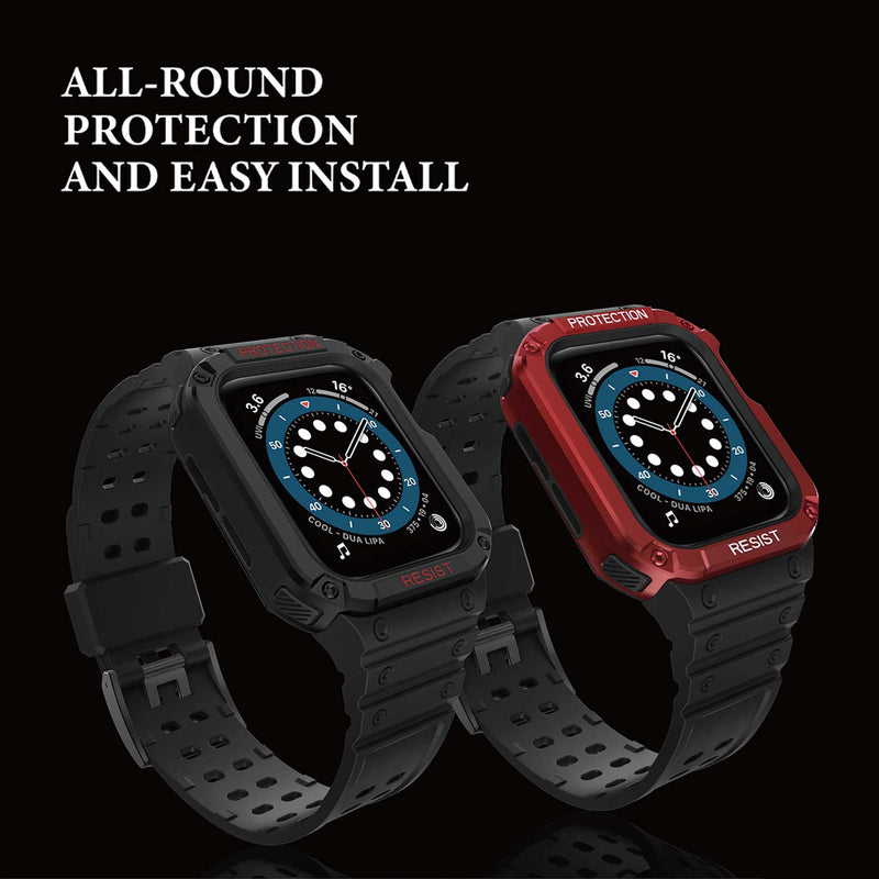 Tough On Apple Watch Band with Case Series 4 / 5 / 6 / SE 44mm Rugged Protection Black/Red