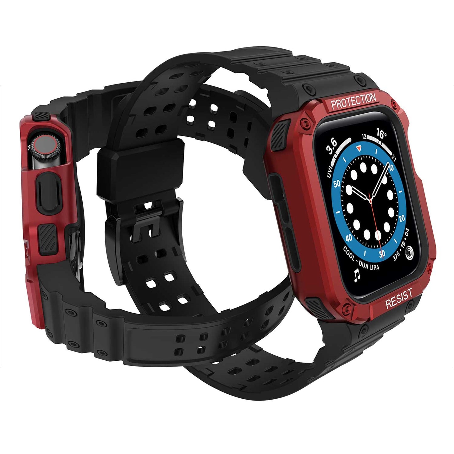 Tough On 2-in-1 Apple Watch Band with Case 42/44/45mm Rugged Protection Black/Red - Toughonstore