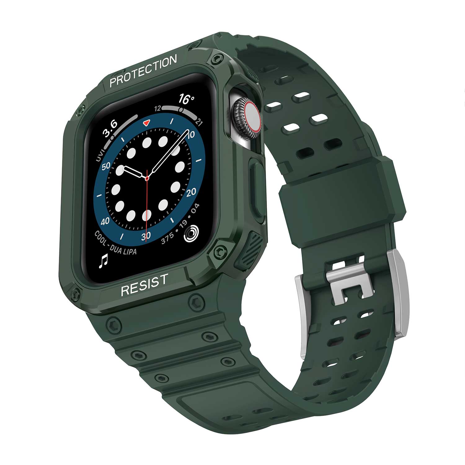 Tough On 2-in-1 Apple Watch Band with Case 42/44/45mm Rugged Protection Green/Green