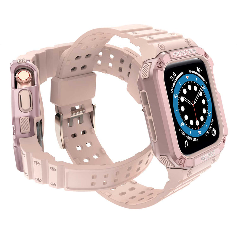Tough On 2-in-1 Apple Watch Band with Case 42/44/45mm Rugged Protection Pink/Pink - Toughonstore