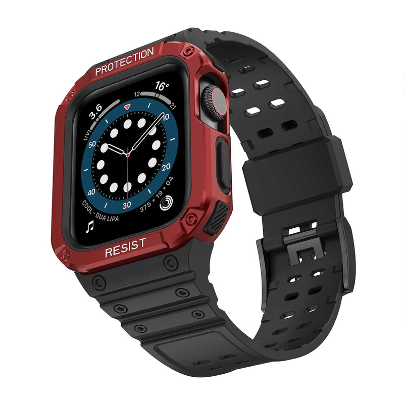 Tough On 2-in-1 Apple Watch Band with Case 42/44/45mm Rugged Protection Black/Red
