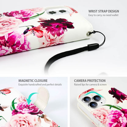Tough On iPhone 13 Pro Max Case Magnetic Detachable Leather Rose Flower - Toughonstore